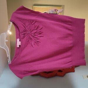 Silk blend Bandolino scoop neck sweater with floral beaded applique